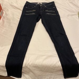 PAIGE - DOUBLE ZIPPER POCKET DARK DENIM JEANS  - Size 24